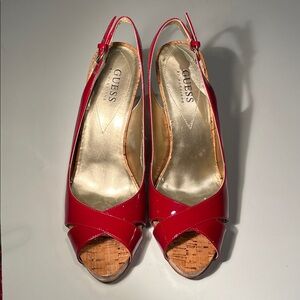 GUESS Red platform, sling back pumps. Platform 1/2”. Total heel height 4.25”.